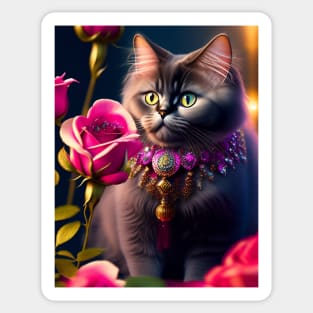 Fall in Love with Persian Cat and Roses Sticker